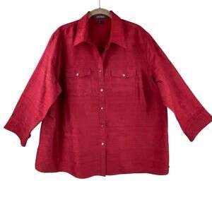 Lauren Ralph Lauren 100% Silk Blouse Button Front Size 18W Red